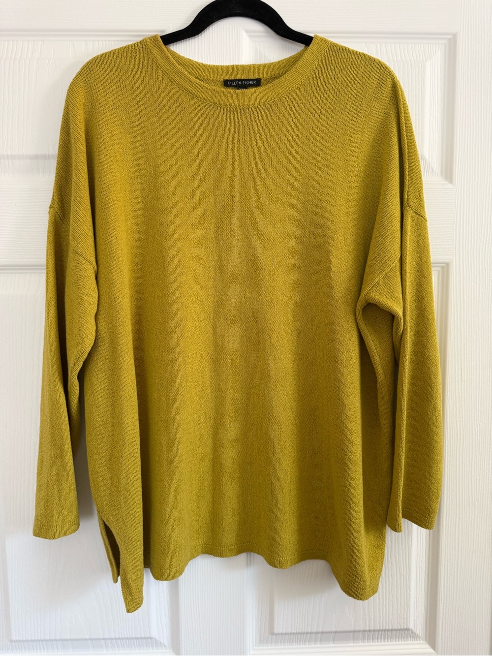 Eileen Fisher Cotton Olive-Mustard Crewneck Sweater Size L